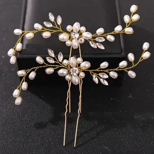 Crystal faux pearl hairpins for elegant bridal hair styling