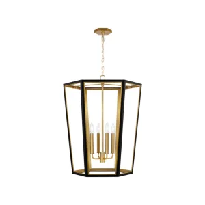 Curt 21 in. 4 Lights Pendant Light Black & Brass Finish