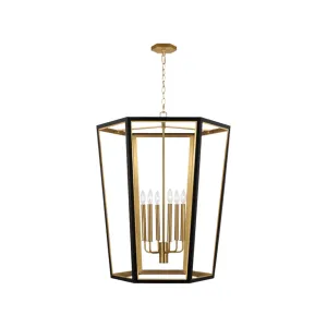 Curt 27 in. 6 Lights Pendant Light Black & Brass Finish