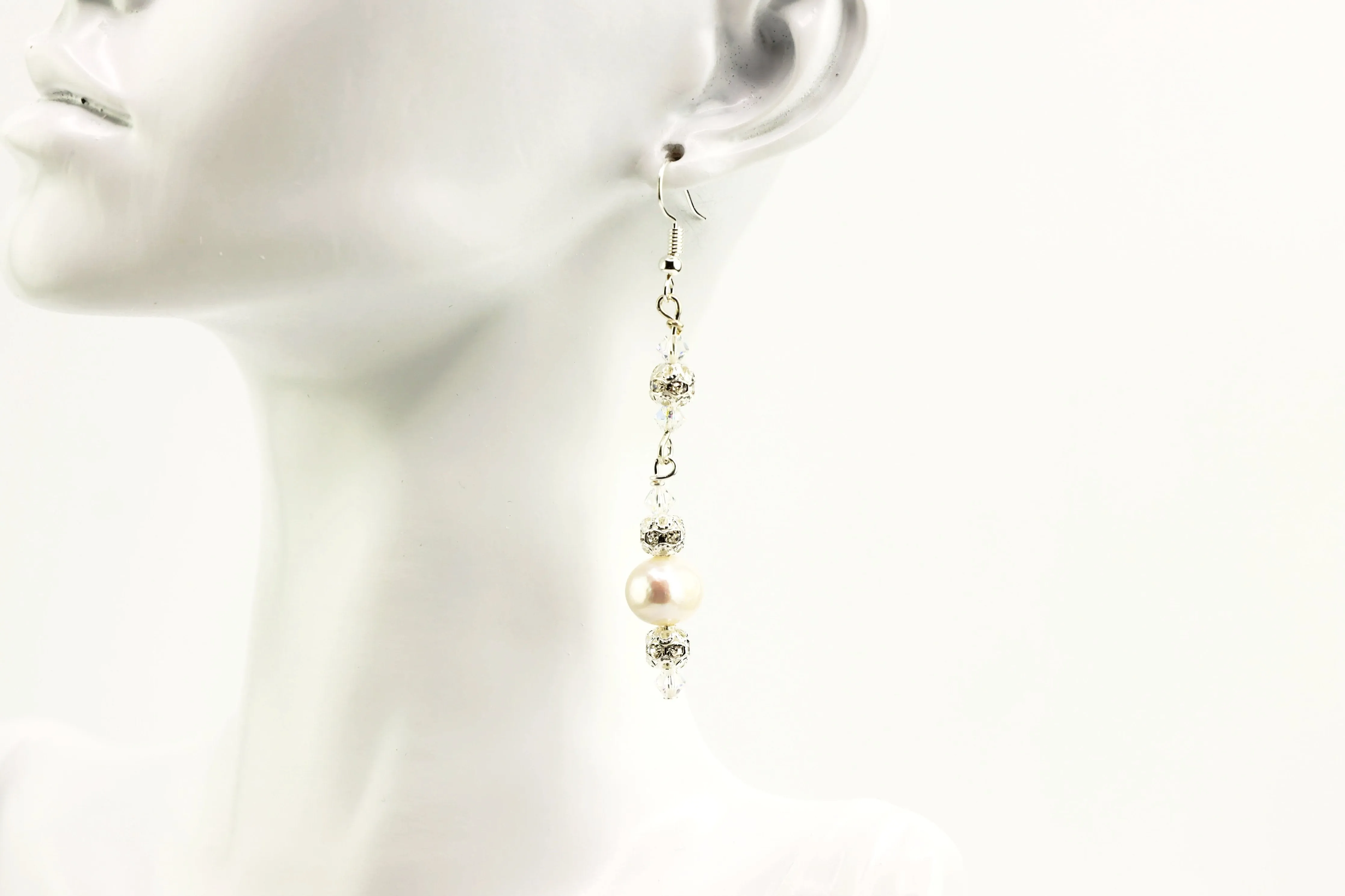 Dangling Rhinestones and Pearl Earrings