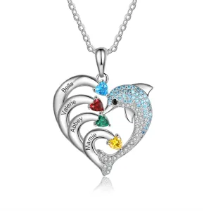 Delicate Dolphin 2-8 Name Necklace Customized Heart Pendant