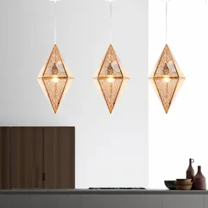 Diamond Ceiling Lighting - 10"/14"W Post-Modern Metal Pendant with Wire Mesh Cage, Gold/Rose Gold - 1 Light