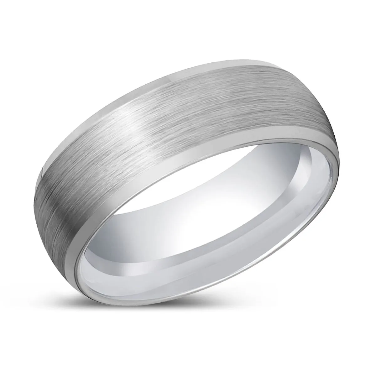 DOMESCAPE | Silver Tungsten Ring, Brushed, Domed, Beveled