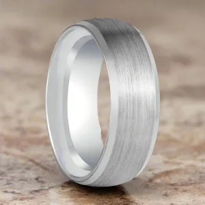 DOMESCAPE | Silver Tungsten Ring, Brushed, Domed, Beveled