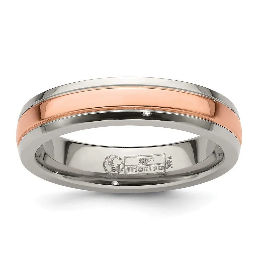 Edward Mirell Titanium with 14K Rose Gold Inlay Grooved 5mm Band