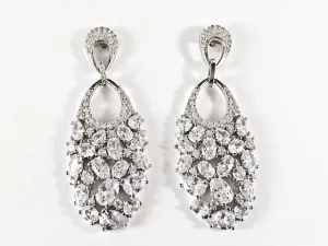 Elegant Multi Shape CZ Fill Pattern Dangle Silver Earrings