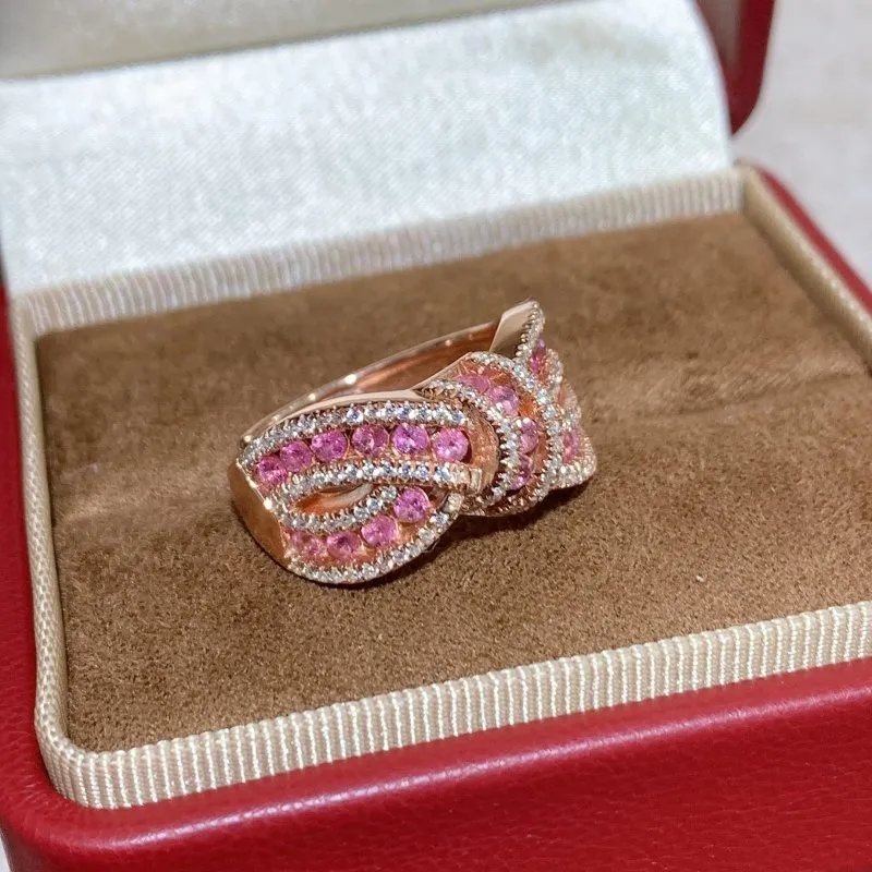 Elegant Natural Pink Tourmaline and CZ Ring in 925 Silver with Rhodium Pink Gold Finish - Adjustable Size for Women - Perfect Jewelry with Ruby and Green Diopside Options