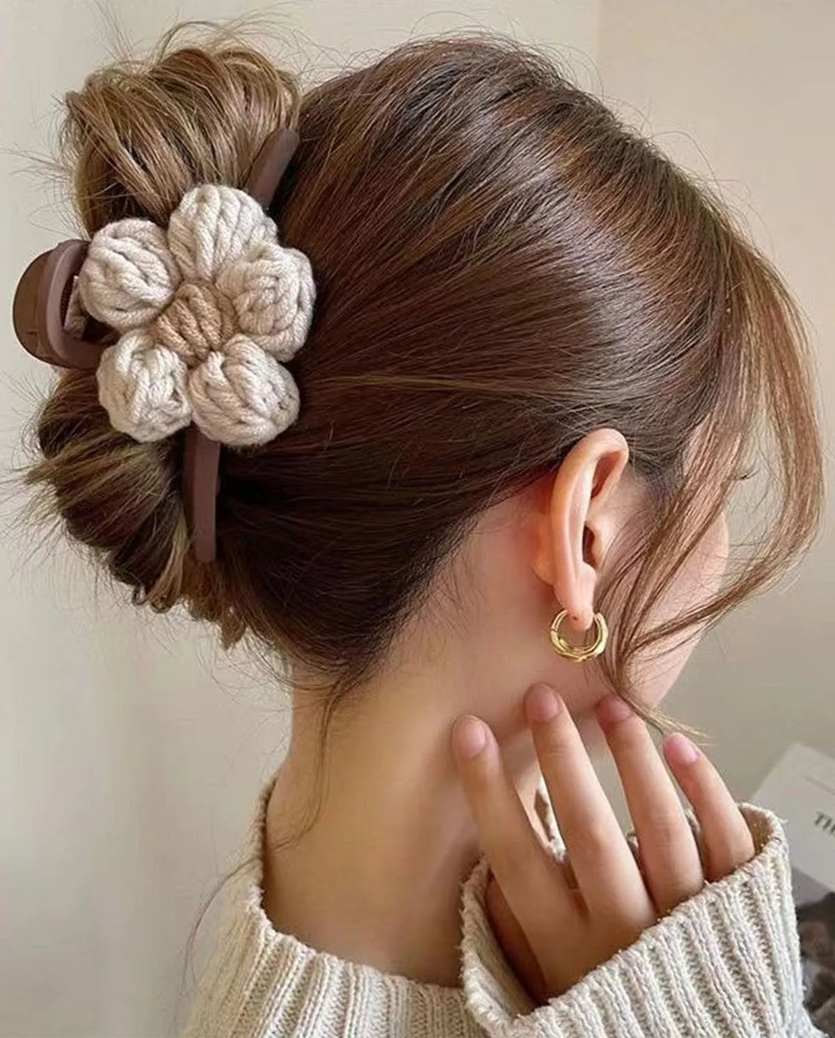 Elegant Wool Flower Claw Clip