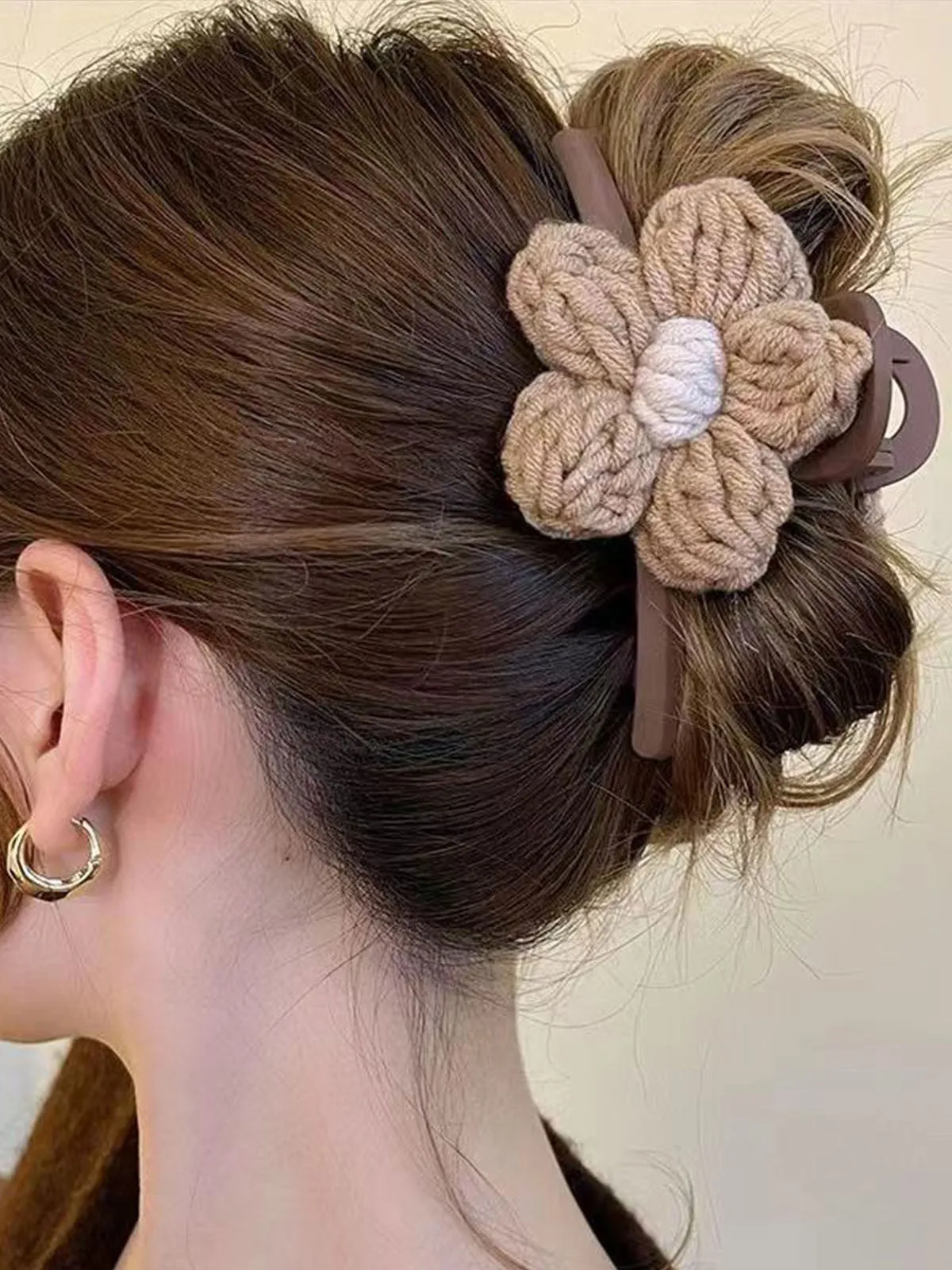 Elegant Wool Flower Claw Clip