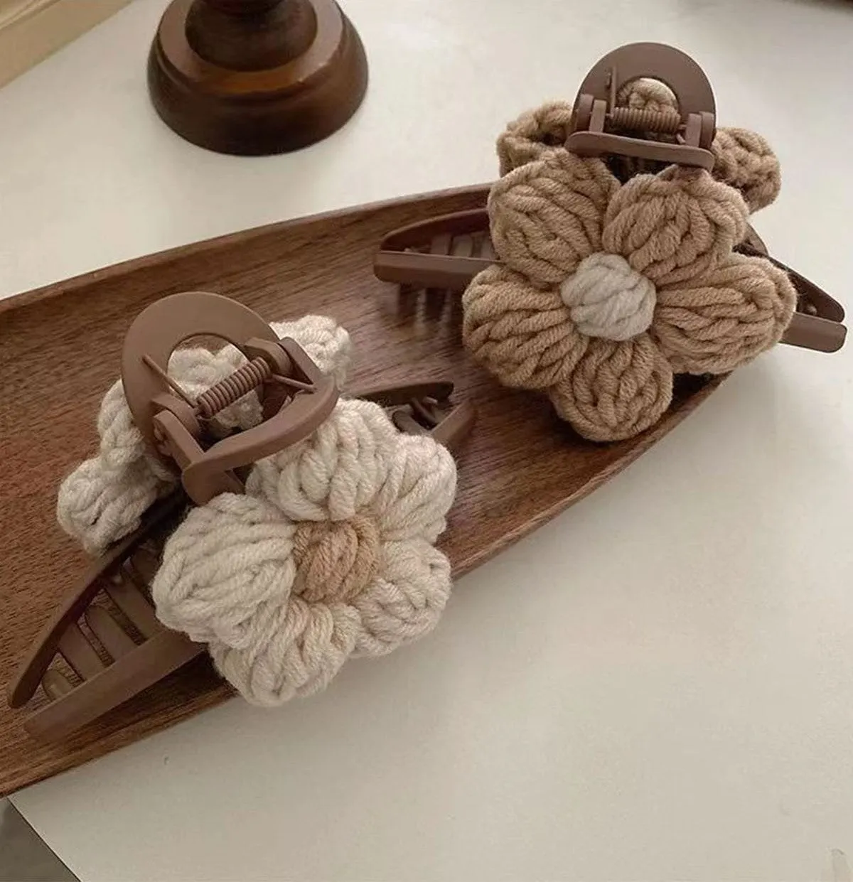 Elegant Wool Flower Claw Clip