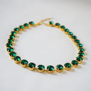 Emerald Green Paste Crystal Riviere Necklace - Small Round