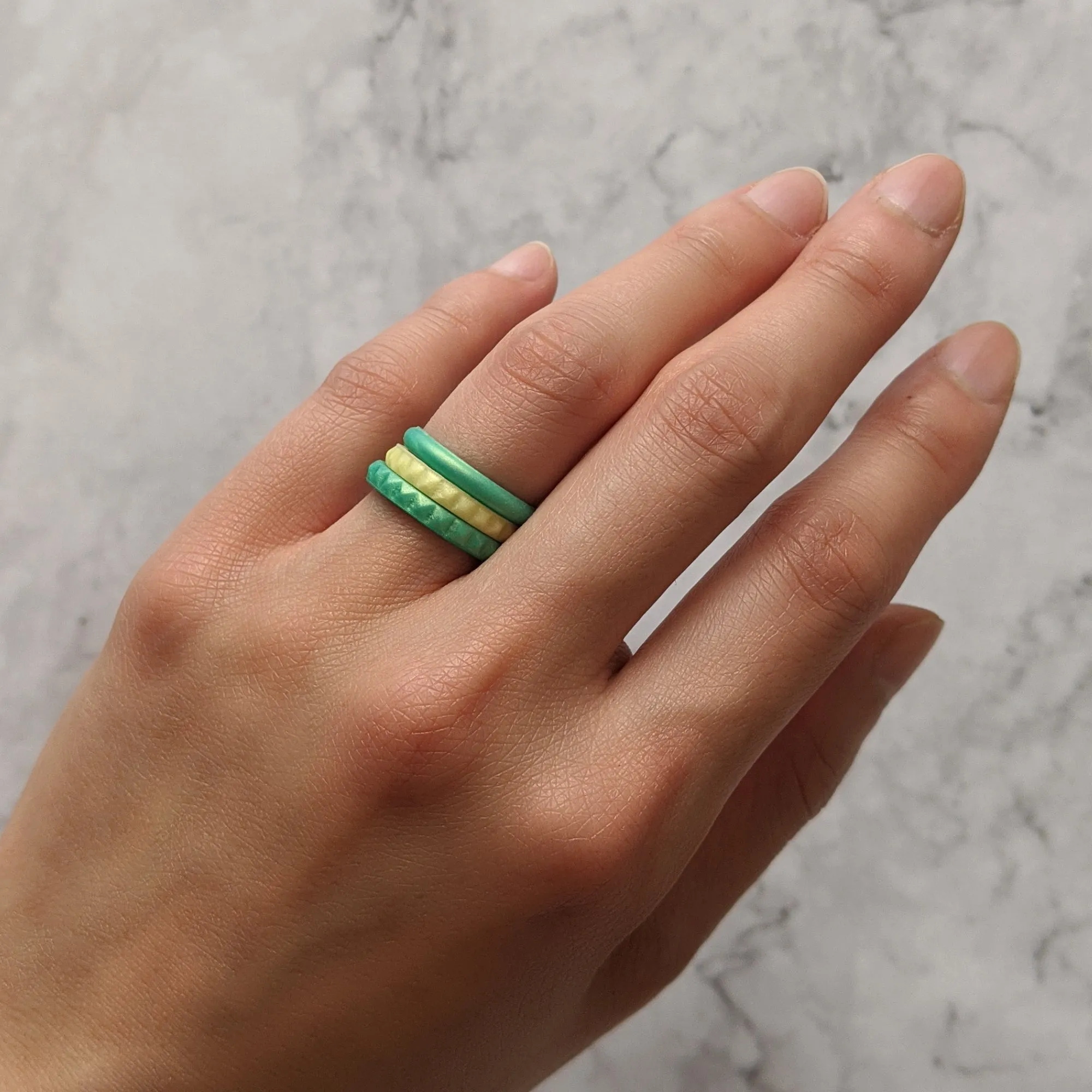 Emerald Green Pyramid Silicone Ring - Thin Stackable Band