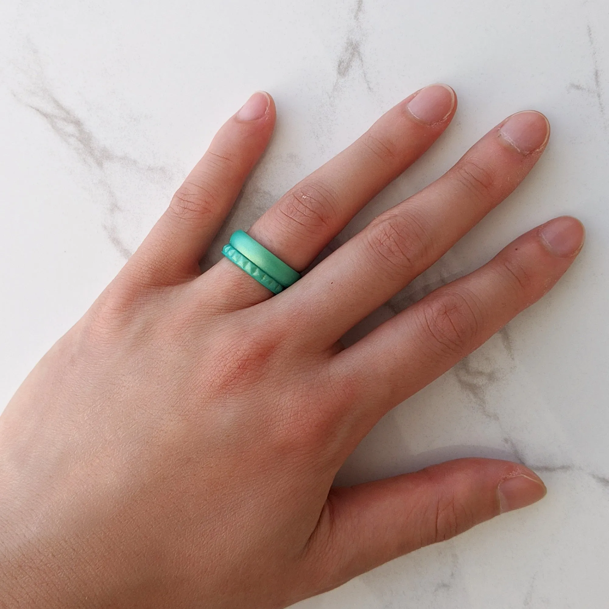 Emerald Green Pyramid Silicone Ring - Thin Stackable Band