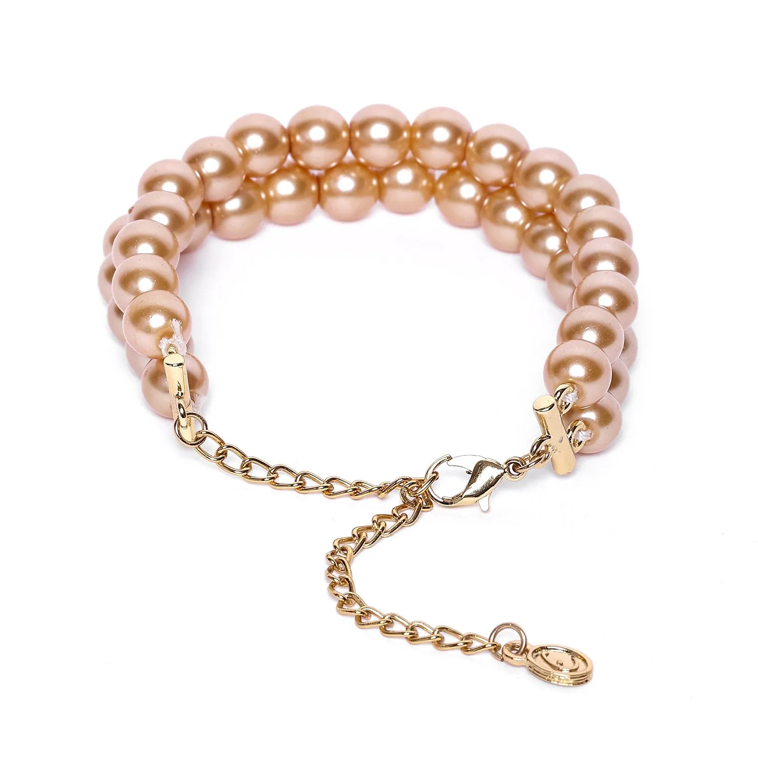 Estele Gold Plated Elegant & Modern Two-Line Glowing Golden Pearl Bracelet for Girls & Women