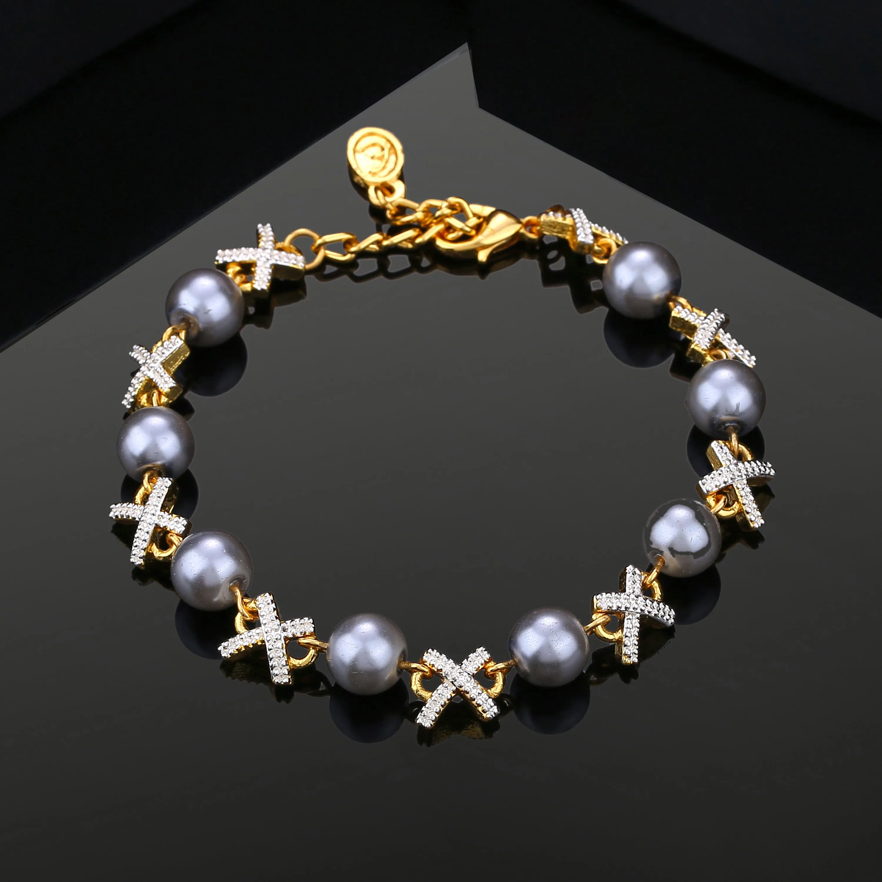 Estele Gold Plated Sparkling Grey Pearl Bracelet for Girls & Women