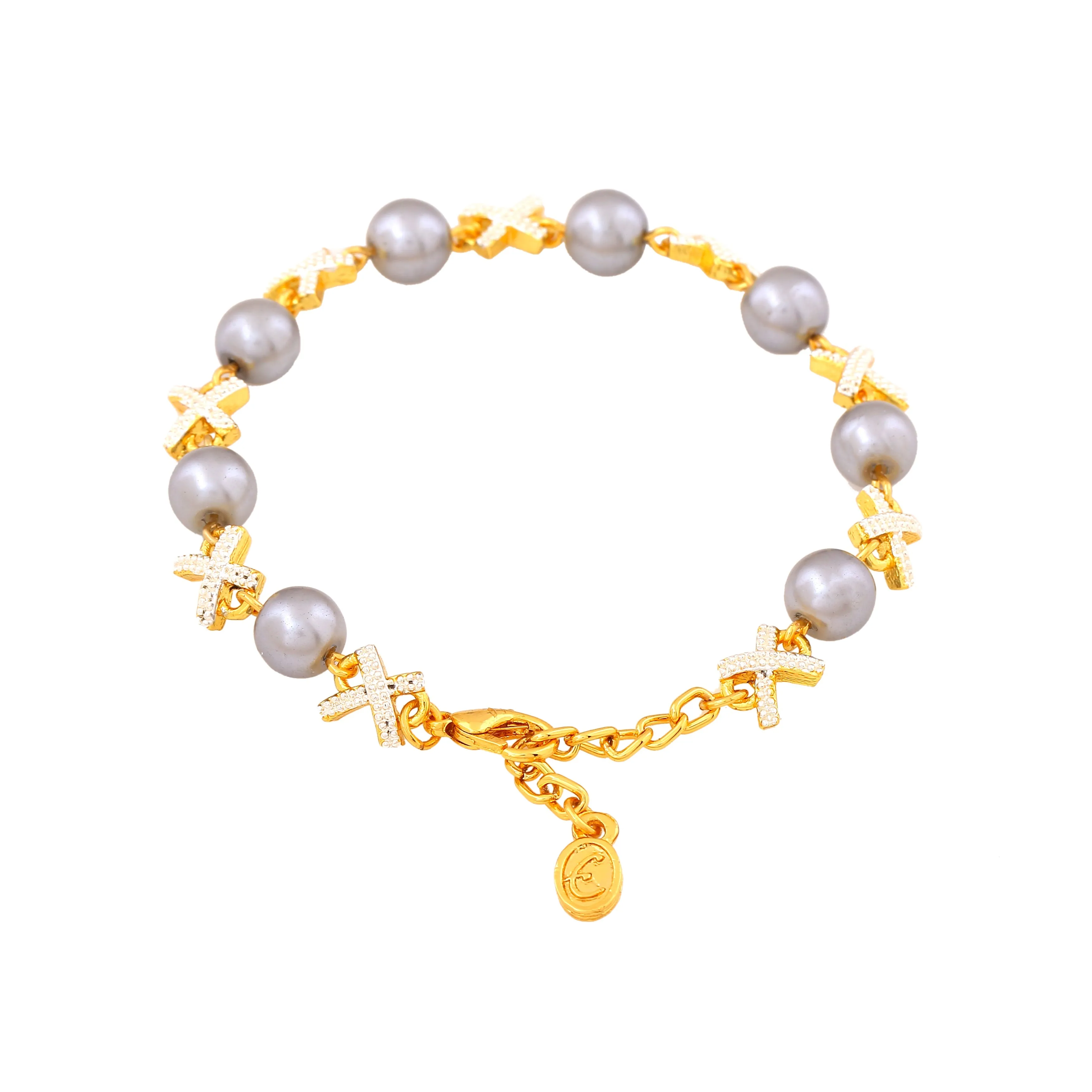 Estele Gold Plated Sparkling Grey Pearl Bracelet for Girls & Women