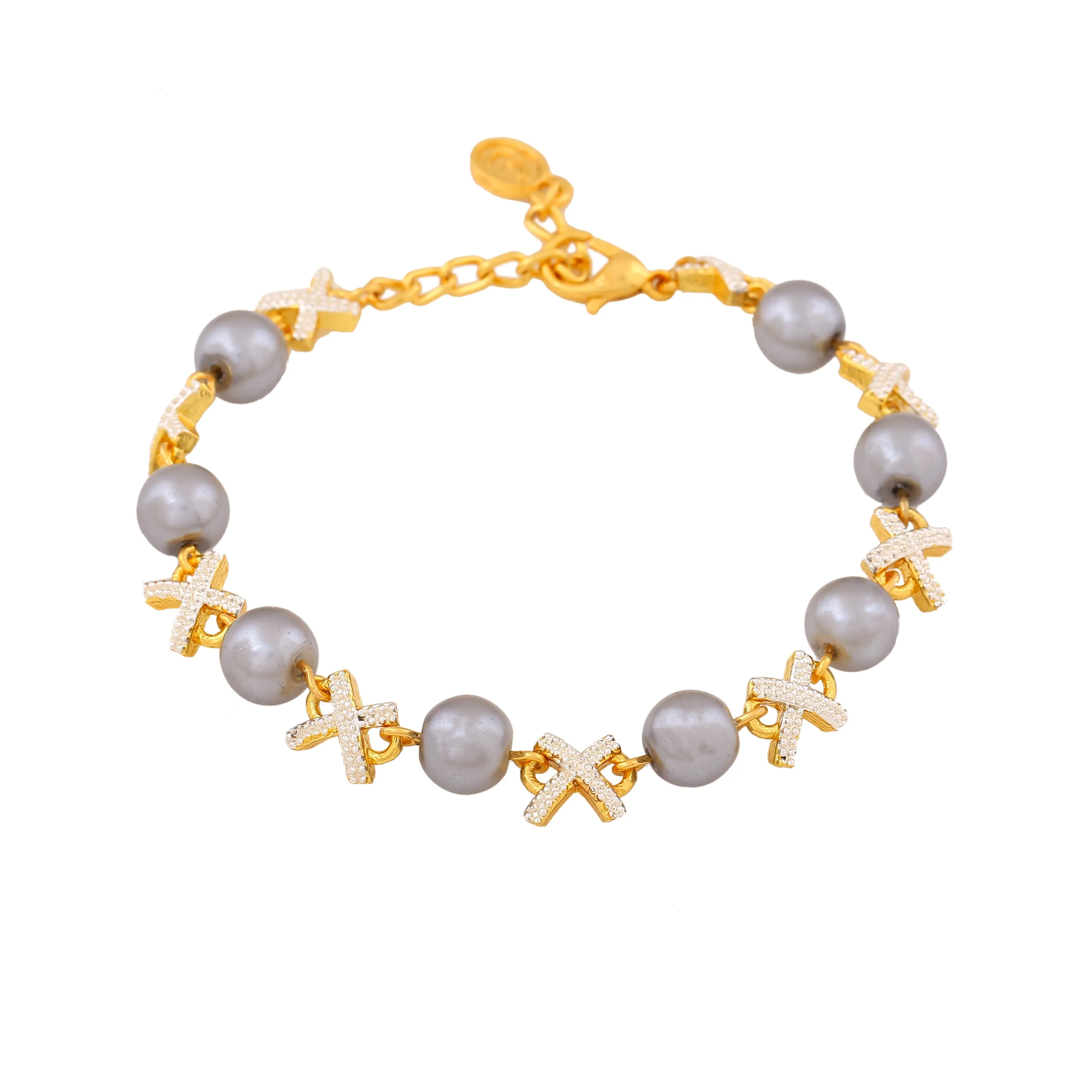 Estele Gold Plated Sparkling Grey Pearl Bracelet for Girls & Women