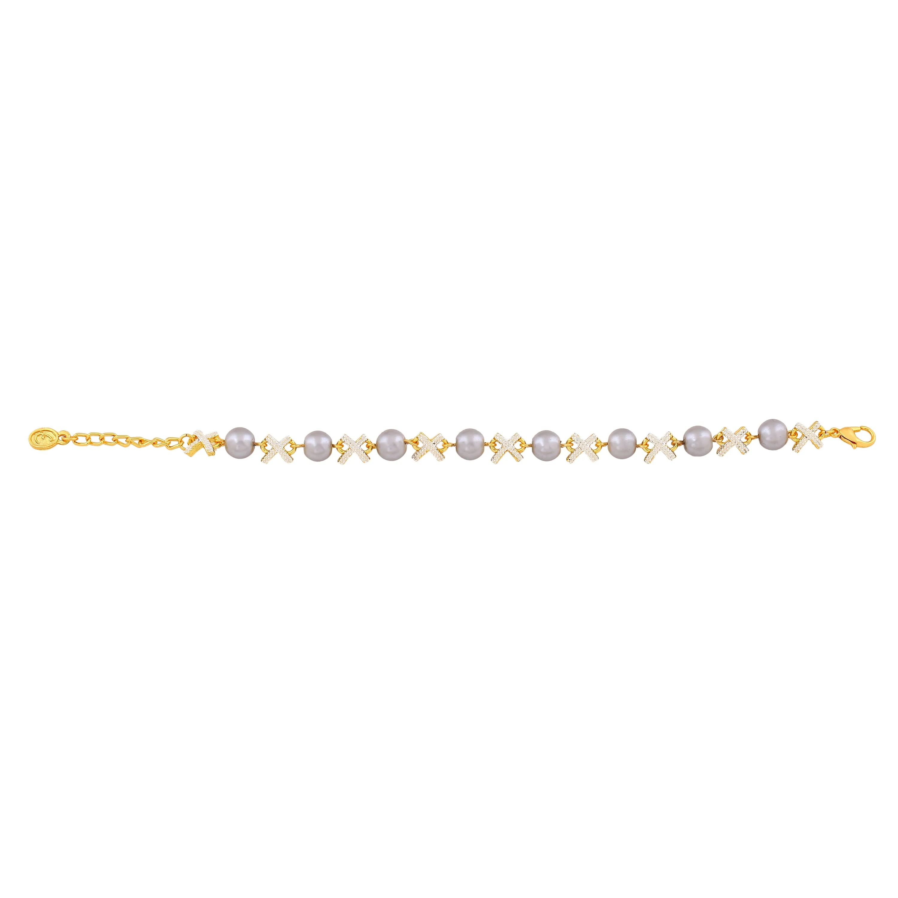 Estele Gold Plated Sparkling Grey Pearl Bracelet for Girls & Women