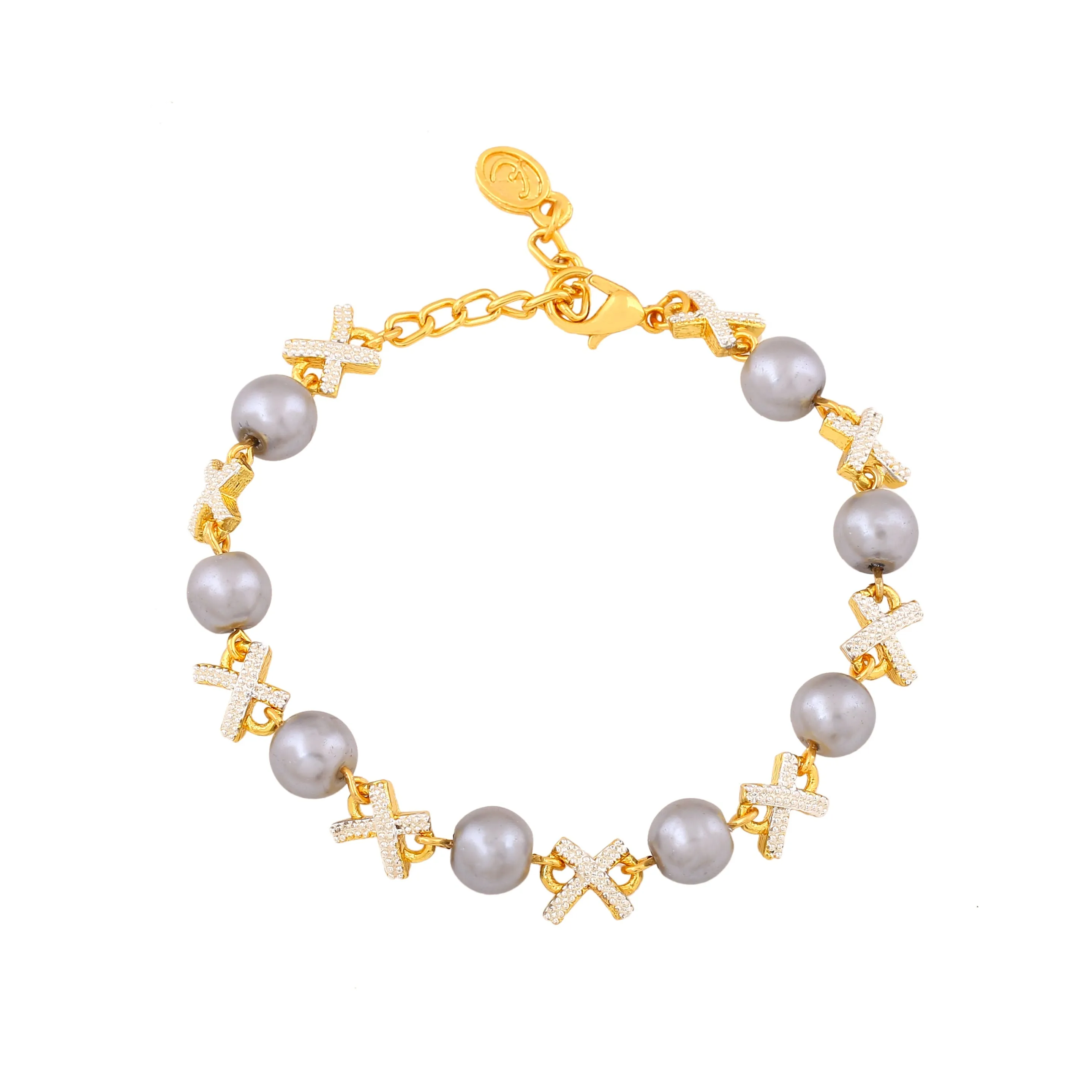 Estele Gold Plated Sparkling Grey Pearl Bracelet for Girls & Women