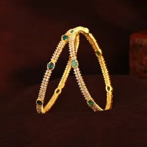 Estele Gold Plated Stunning Green & White American Diamonds 2:6 Size Bangles| Modern & Graceful Jewelry for Women