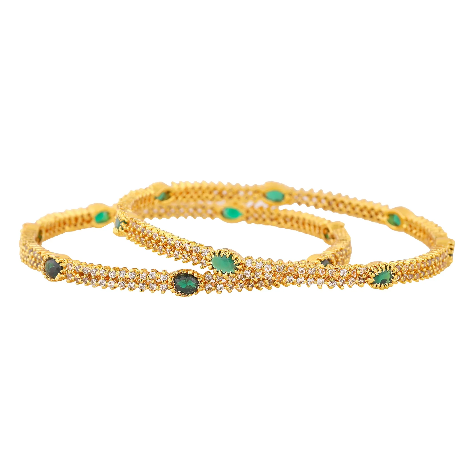 Estele Gold Plated Stunning Green & White American Diamonds 2:6 Size Bangles| Modern & Graceful Jewelry for Women