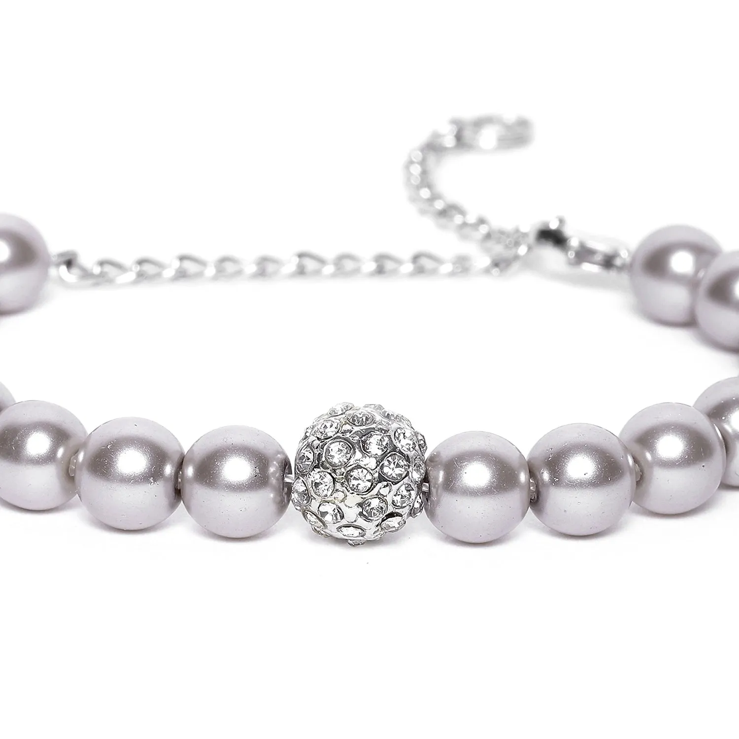 Estele Rhodium-Plated Elegant Single Line Purple Pearl Bracelet with White Crystals for Girls & Women