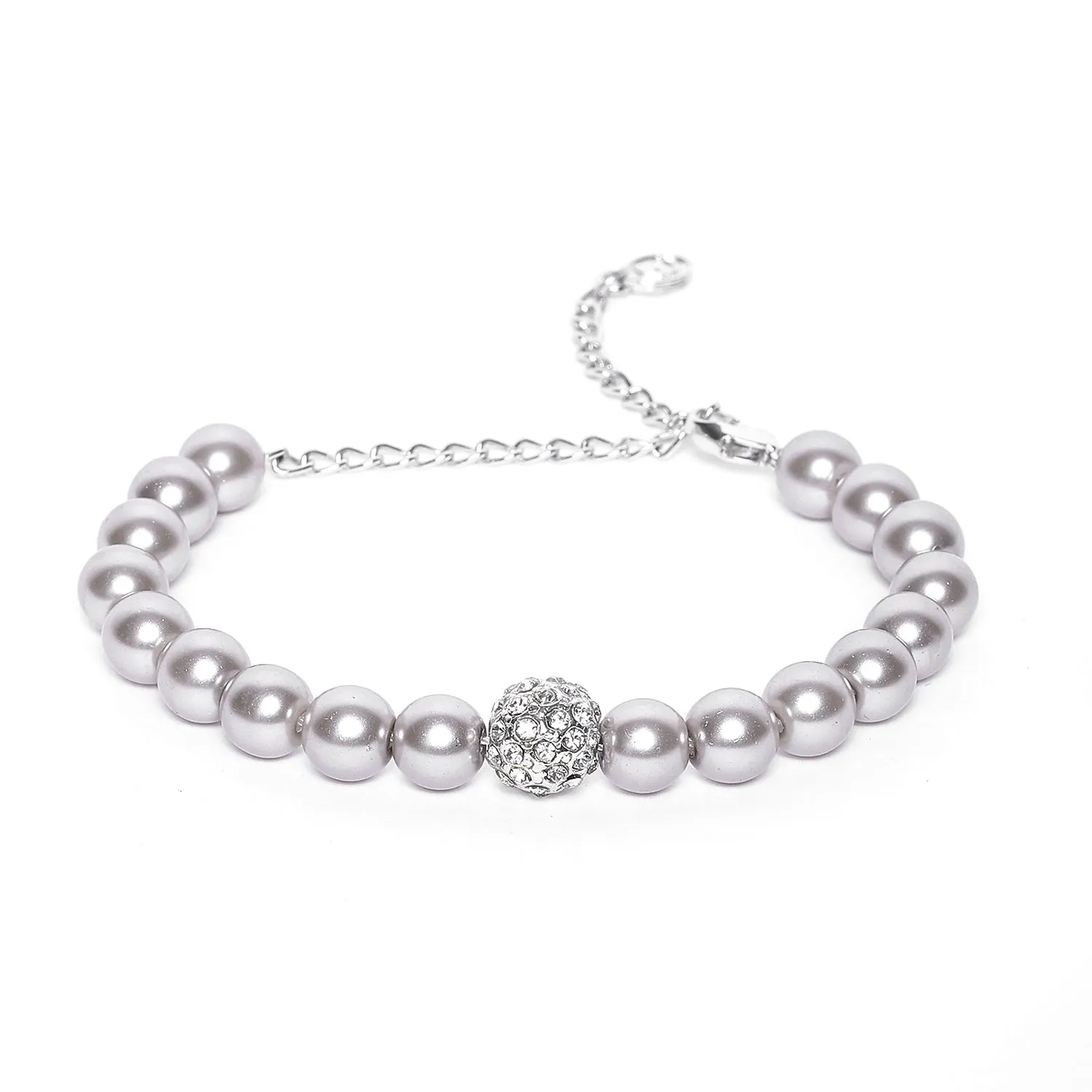 Estele Rhodium-Plated Elegant Single Line Purple Pearl Bracelet with White Crystals for Girls & Women