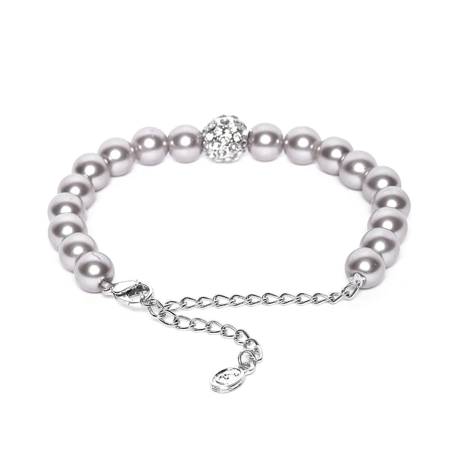 Estele Rhodium-Plated Elegant Single Line Purple Pearl Bracelet with White Crystals for Girls & Women