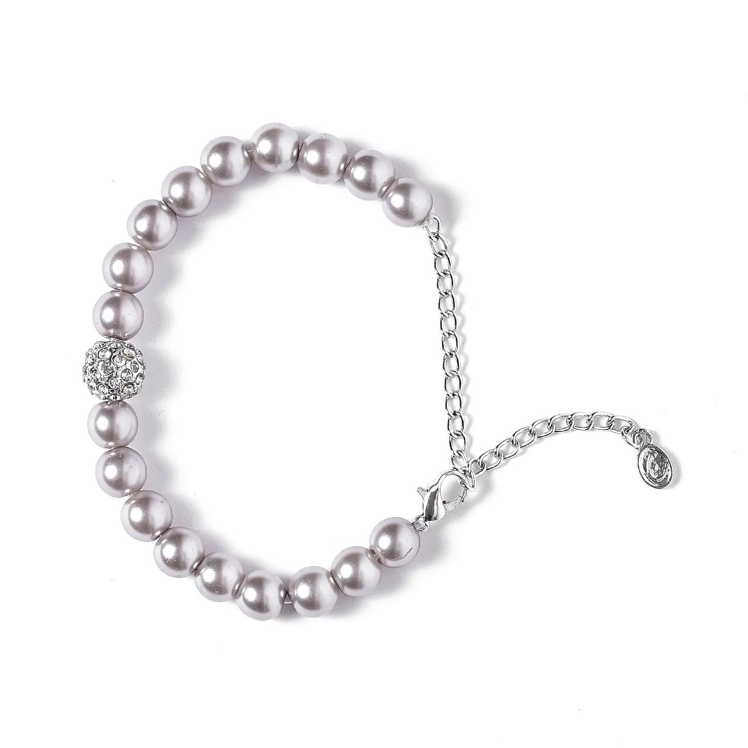 Estele Rhodium-Plated Elegant Single Line Purple Pearl Bracelet with White Crystals for Girls & Women