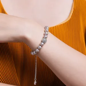 Estele Rhodium-Plated Elegant Single Line Purple Pearl Bracelet with White Crystals for Girls & Women