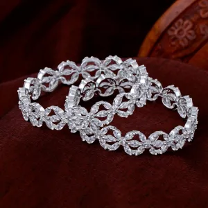 Estele Rhodium Plated Gleaming White American Diamond 2:6 Size Bangles | Modern & Graceful Jewelry for Women