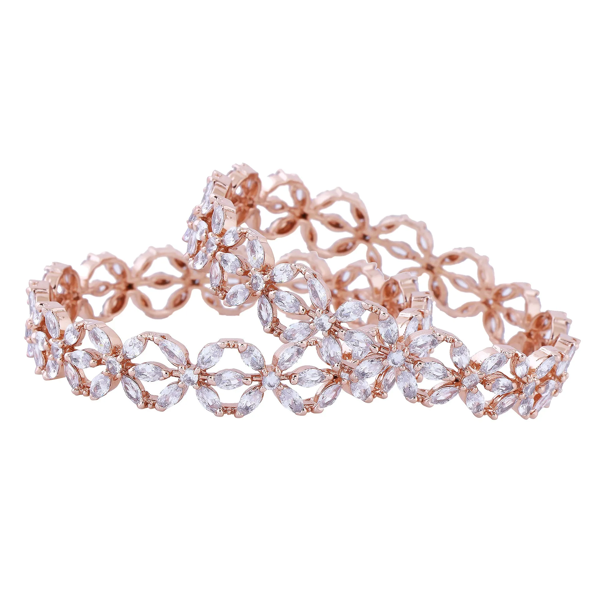 Estele Rosegold Plated Sparkling White American Diamond 2:6 Size Bangles| Modern & Graceful Jewelry for Women