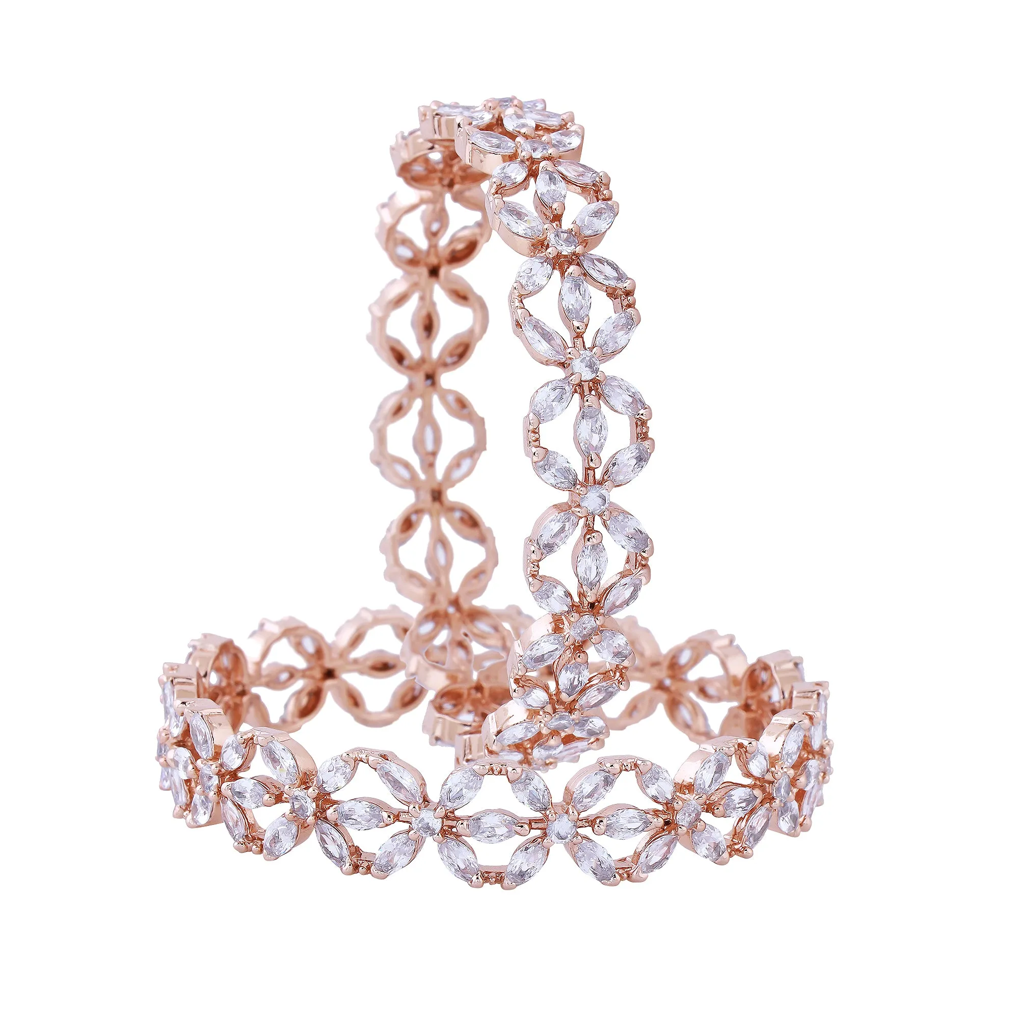 Estele Rosegold Plated Sparkling White American Diamond 2:6 Size Bangles| Modern & Graceful Jewelry for Women