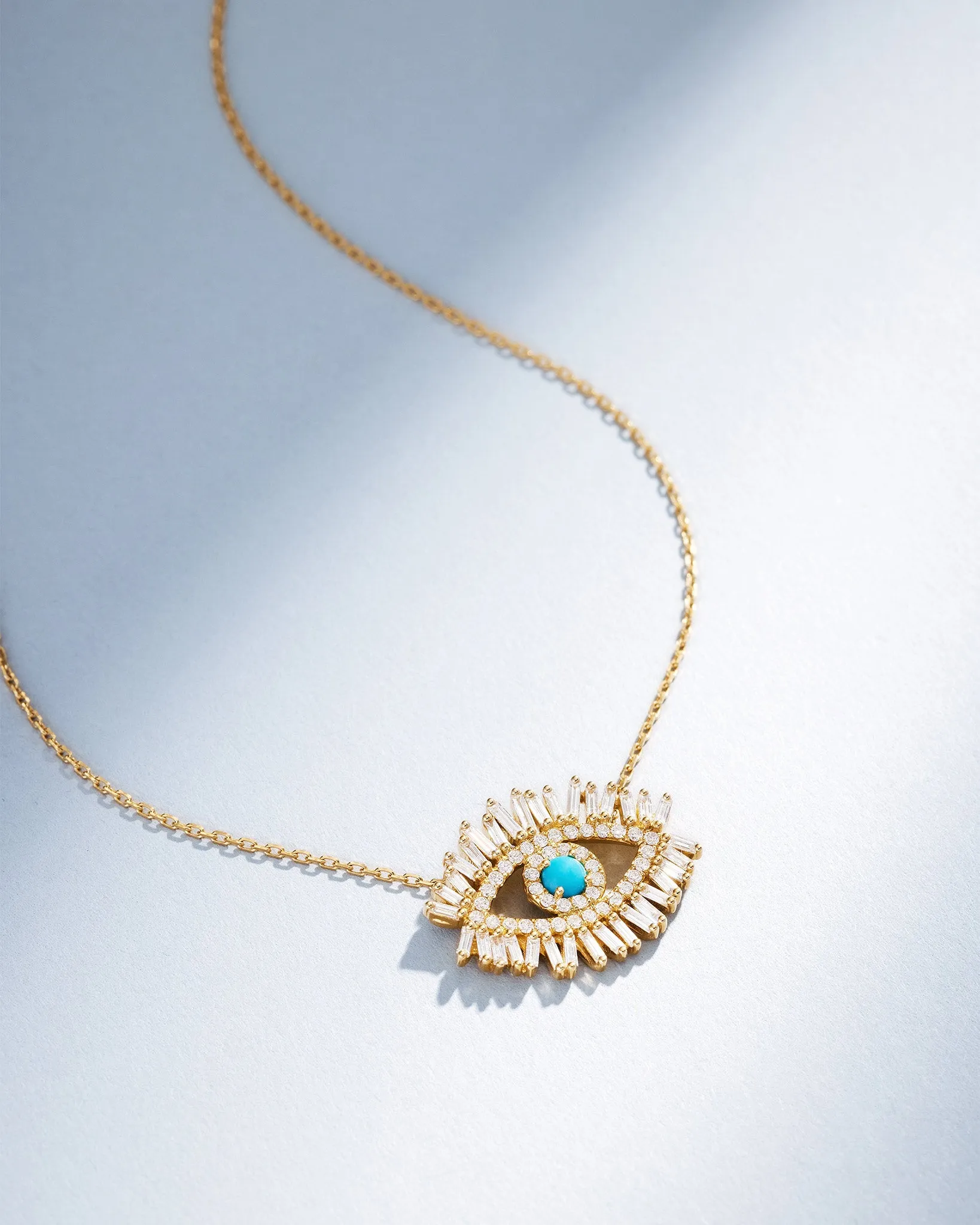 Evil Eye Midi Turquoise Half Pave Pendant