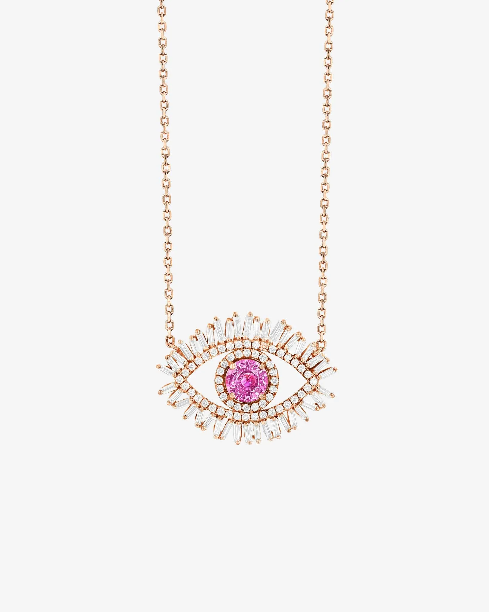 Evil Eye Milli Pink Sapphire Half Pave Pendant