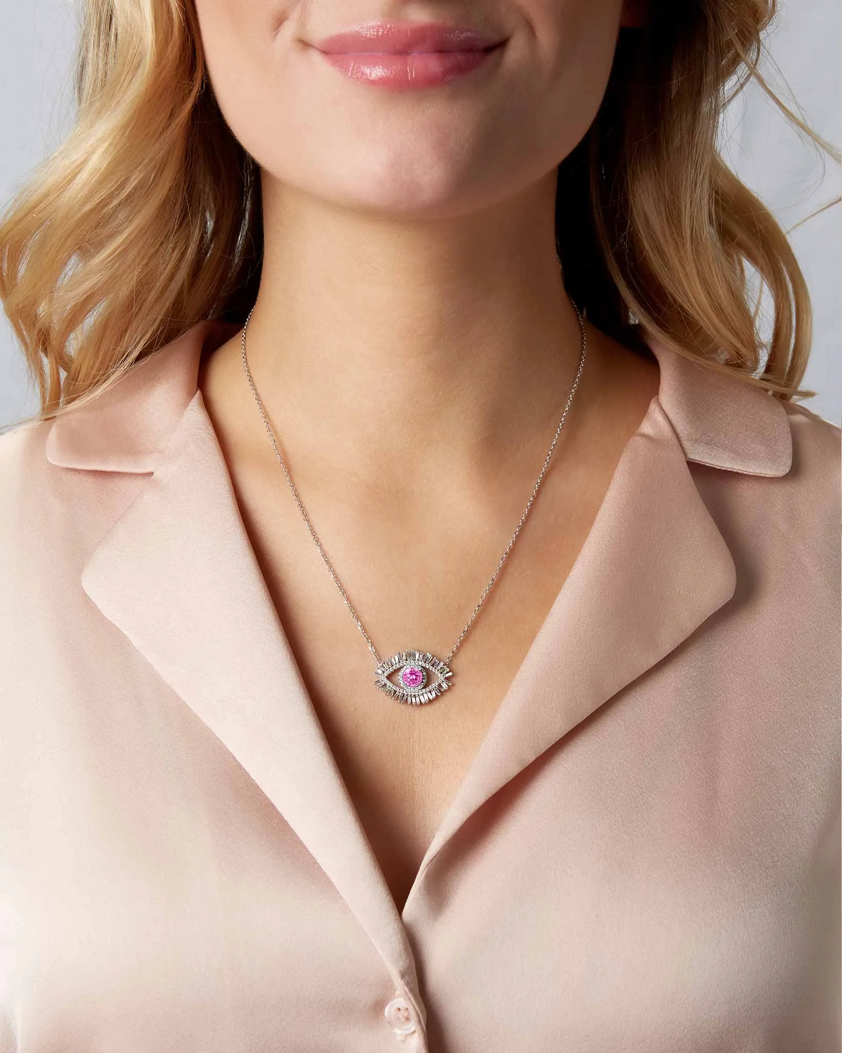 Evil Eye Milli Pink Sapphire Half Pave Pendant