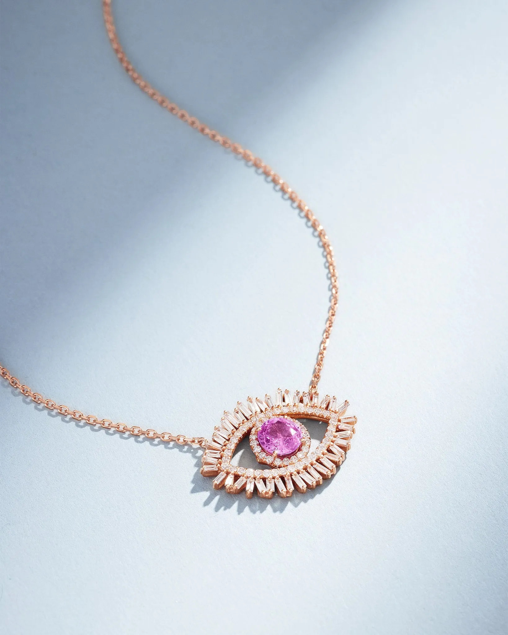 Evil Eye Milli Pink Sapphire Half Pave Pendant