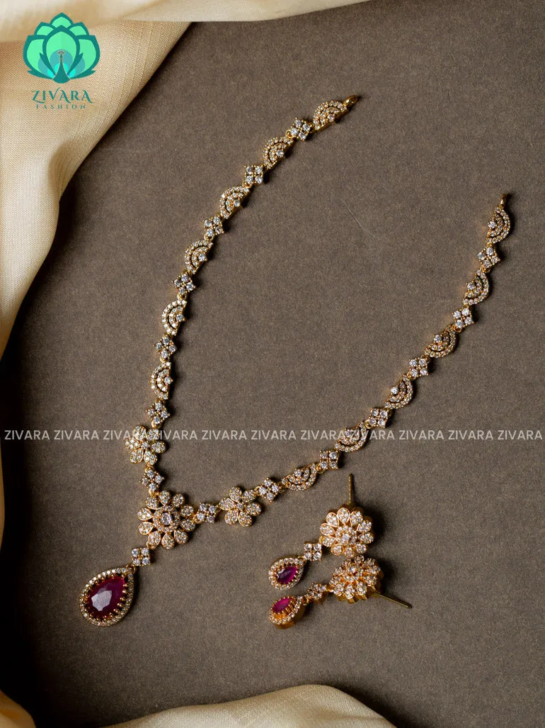 Floral colourful pendant - stylish and minimal elegant neckwear with earrings- Zivara Fashion- Ruby