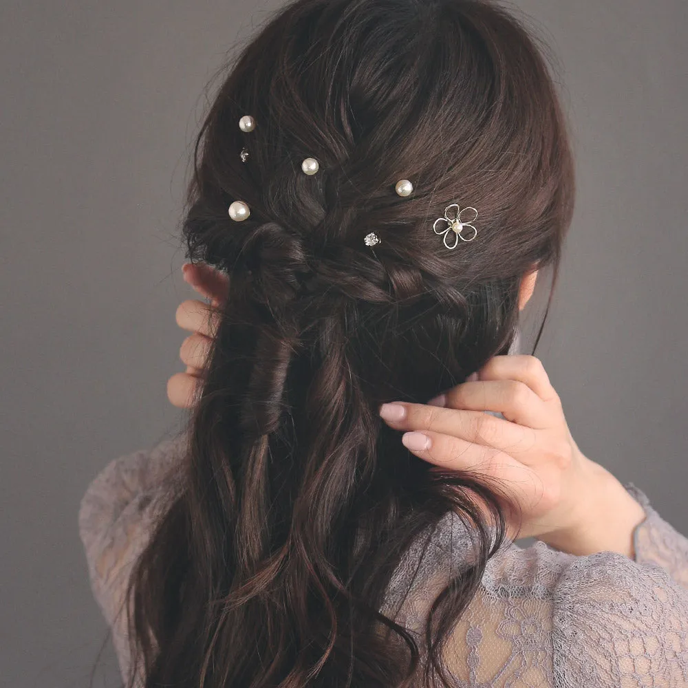 Flower Pearl Stone Spiral Hair Pins