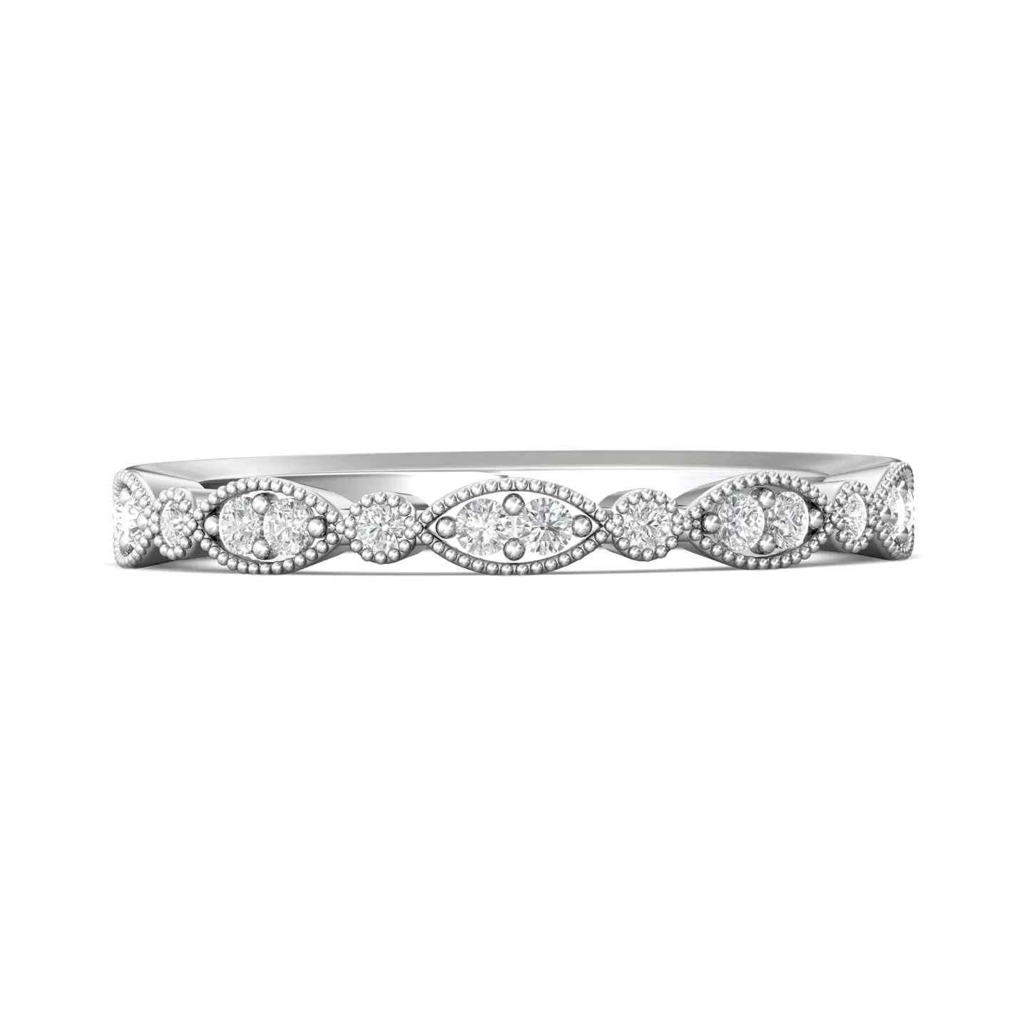 FlyerFit Micropave 14K White Gold Wedding Band