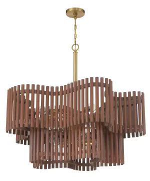 Freeform 10 Light Chandelier in Satin Brass/Walnut