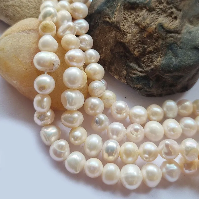 Freshwater, Pear, Real, Pearl, Sold, Per, Line, about,  47 Beads, String  Potato Natural, Color Size, Approximately 7~9mm