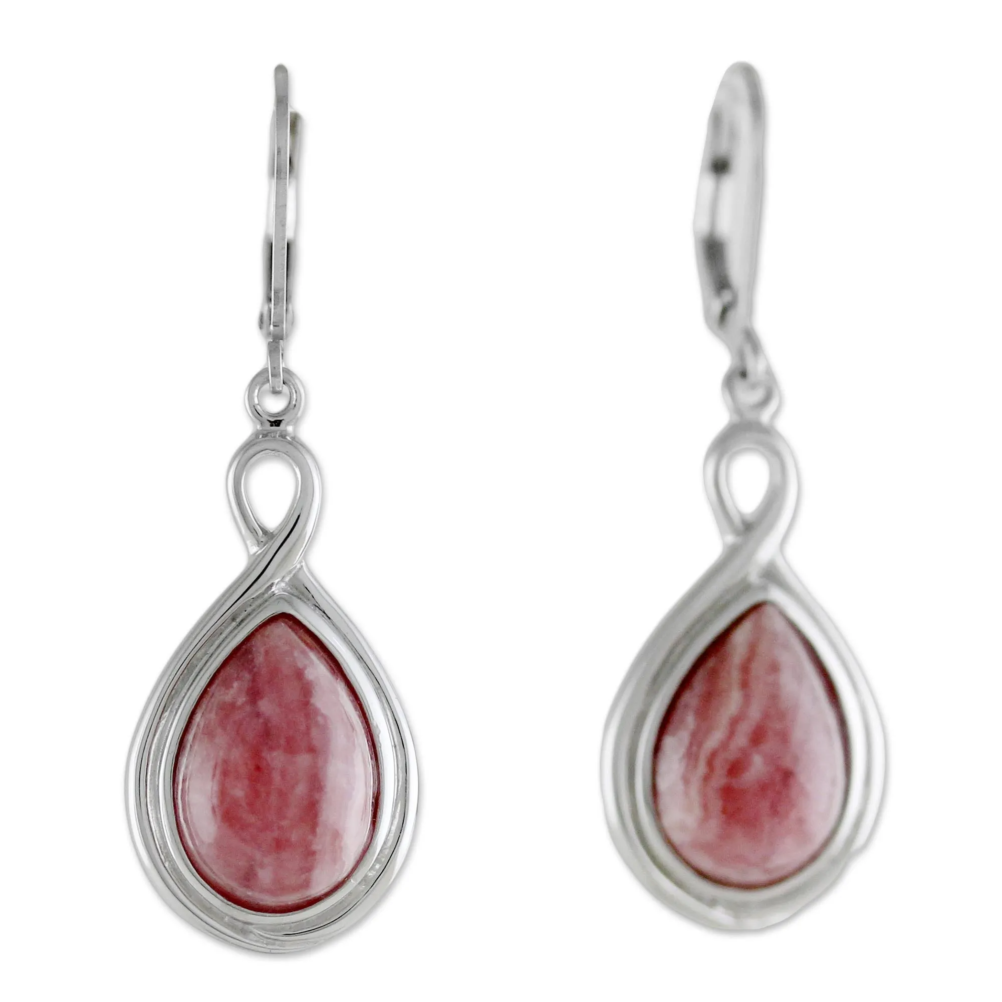 Glamorous Rose Thai Rhodochrosite and Sterling Silver Drop Dangle Earrings