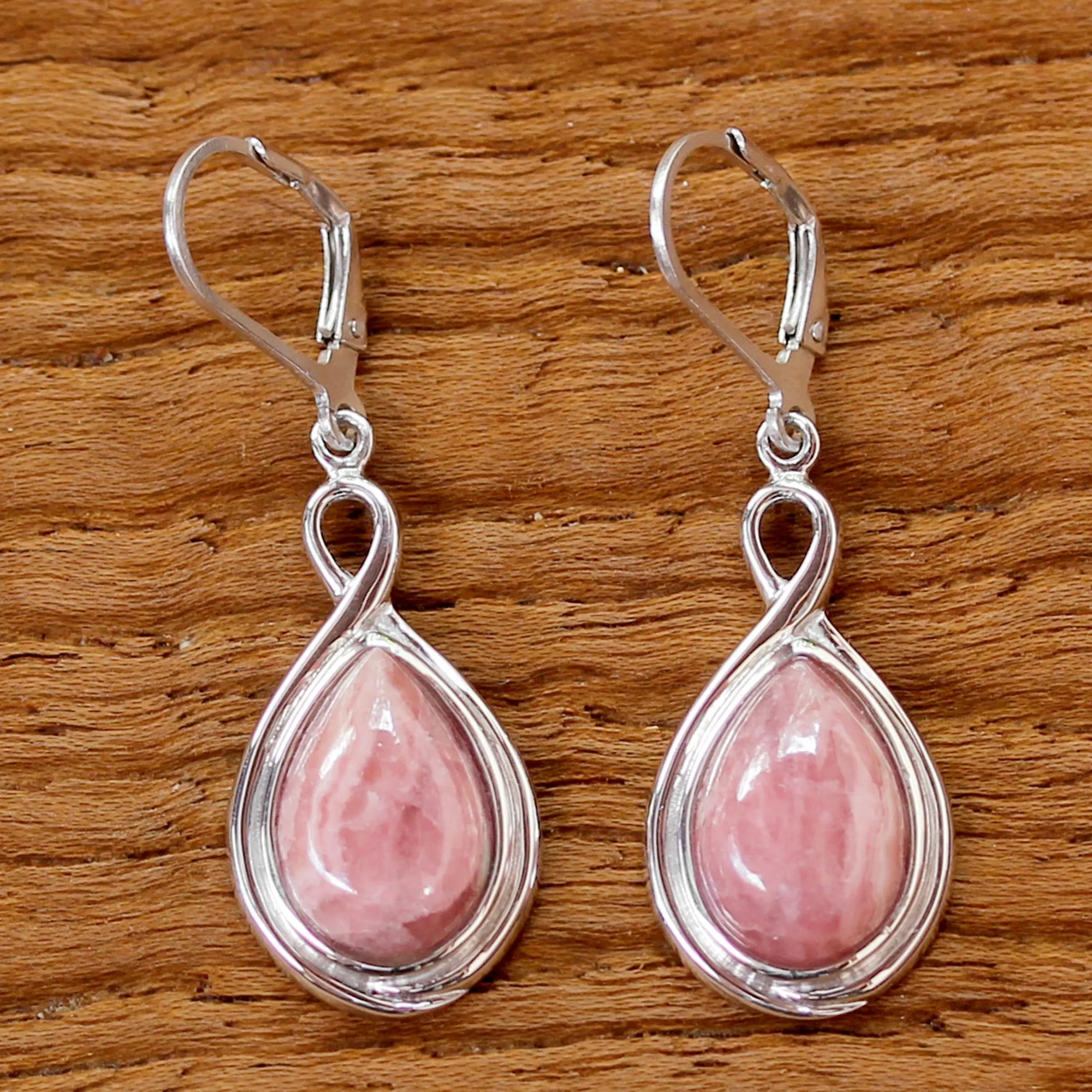 Glamorous Rose Thai Rhodochrosite and Sterling Silver Drop Dangle Earrings