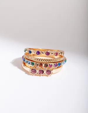 Gold Diamante Rainbow Ring Stack