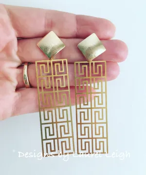 Gold Geometric Greek Key Post Earrings