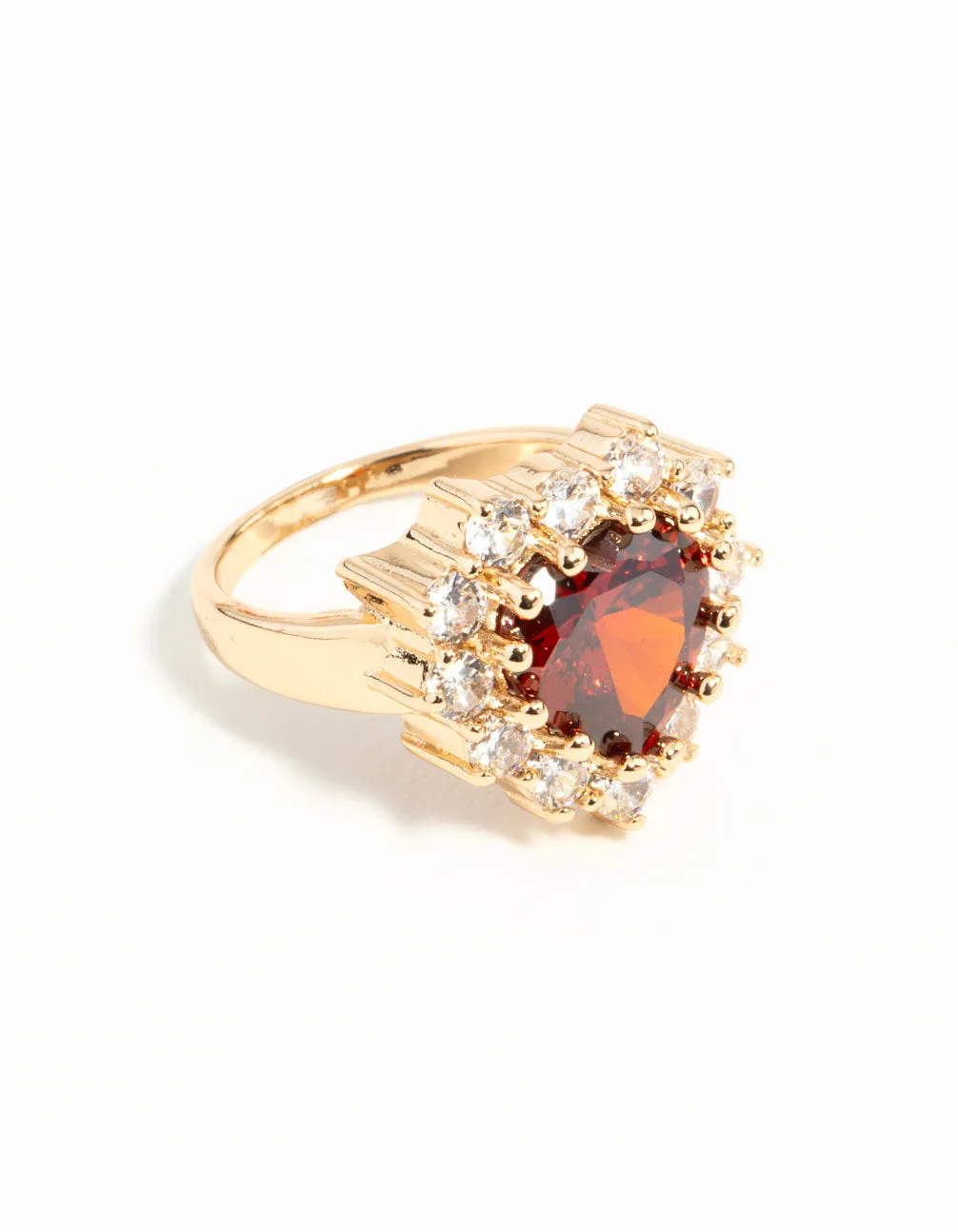 Gold Red Stone Heart Ring