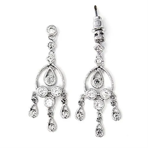 High-Polished 925 Sterling Silver Earrings with AAA Grade CZ in Clear for Women Clear Stone Color Style 6X286