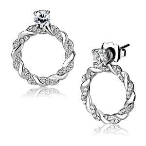 High polished (no plating) Stainless Steel Earrings with AAA Grade CZ in Clear for Women Clear Stone Color Style DA217