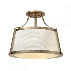 Hinkley Lighting HK-CHARLOTTE-SF-BC Charlotte 3 Light Ceiling Semi-Flush Brushed Caramel, Linen Shade